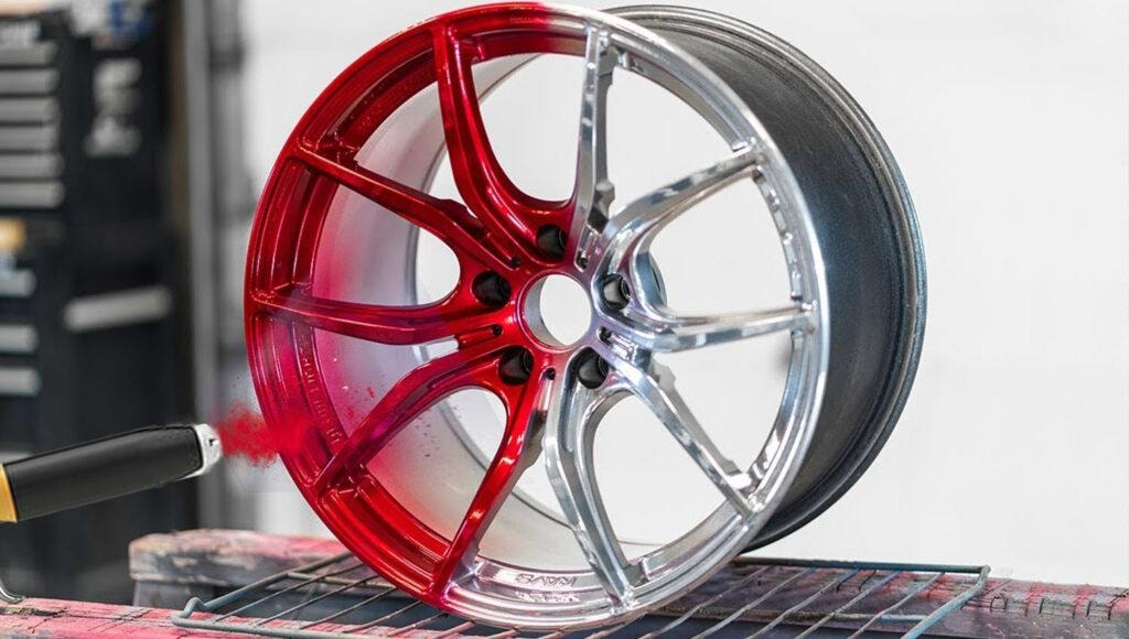 Red and chrome custom alloy wheel